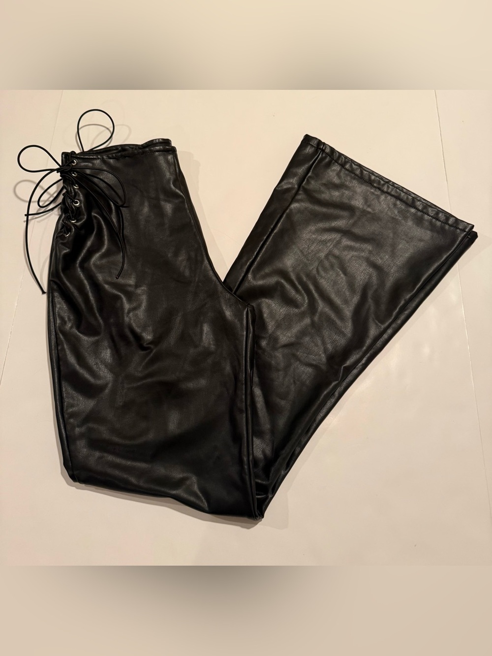 Forever 21 Black Faux Leather Lace-Up Flare Pants